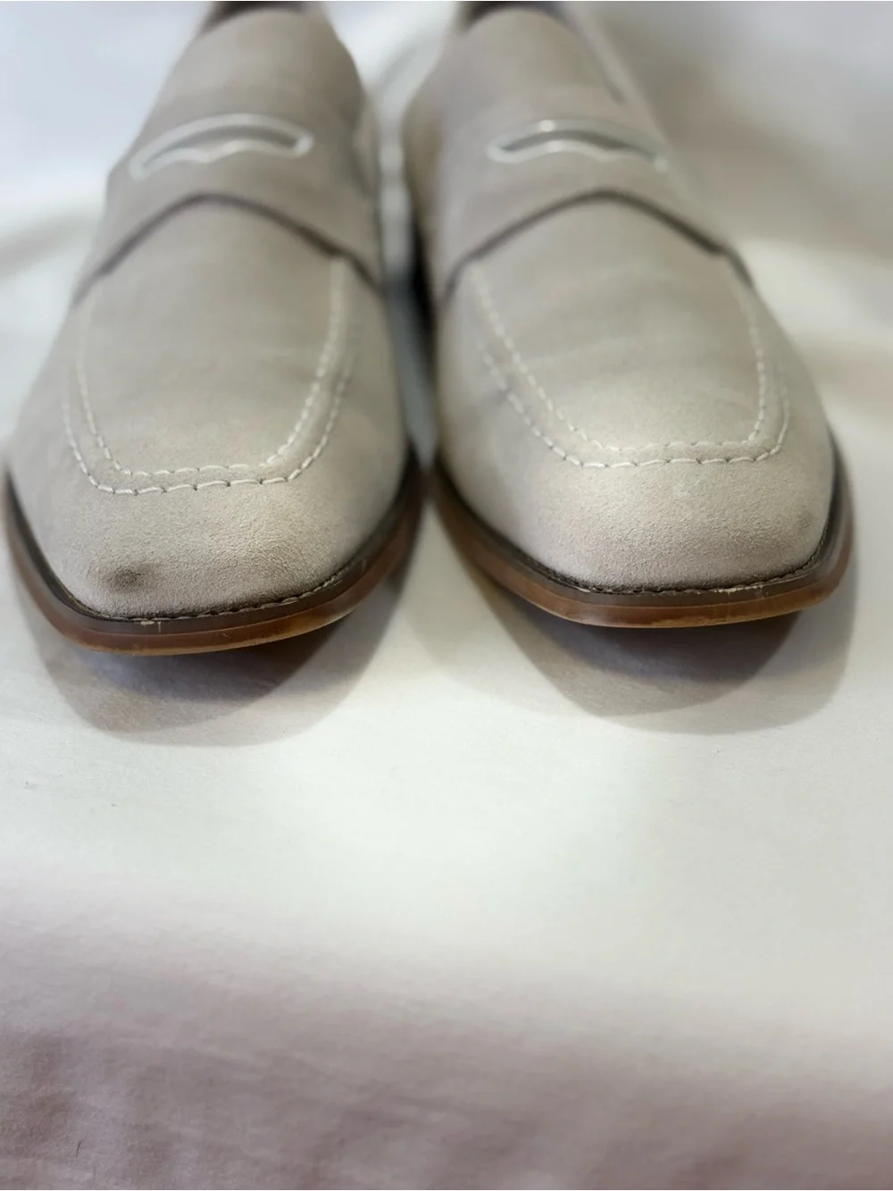Stacy Adams Light Cream Suede Penny Loafers SZ 9.5 $159